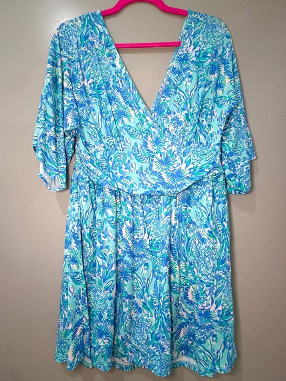 Lilly Pulitzer Aqua Blue Tropical Print Romper Dress Size XL